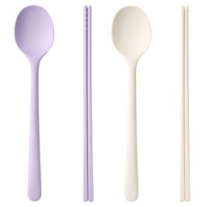 이지실리 라운드 실리콘 수저 2인세트, 퍼플, 화이트, 1세트, 숟가락 2p + 젓가락 2p