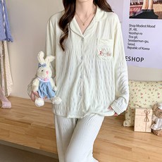 안나앤코 여성용 포켓 러브 레터링 긴팔 잠옷 파자마 상하의 세트