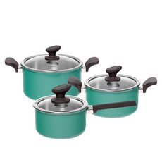 파뷔에 Real Clad 스텐리스 편수 냄비 16cm + 양수 냄비 20cm + 양수 냄비 24cm 세트 인덕션 IH, 에메랄드 그린, 편수 냄비 + 양수 냄비 2종