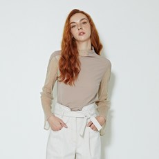 라이 메쉬 믹스 블라우스 탑