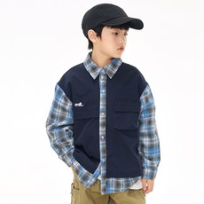 兒童冬季JC格紋拼色襯衫