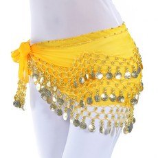 marketpia 女性雪紡肚皮舞臀巾, 黃色金色