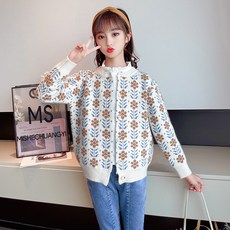 Papaya家 女童花朵針織外套