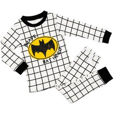 Maykids 童款印花20支彈力棉2件式長袖套裝 勇敢蝙蝠俠格紋款