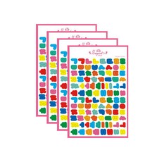 Petit Fancy 彩色韓文字貼紙 PD842, 4個, 混合顏色