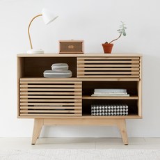 베스트리빙 아키 슬라이딩 도어 수납형 4단 거실장 방문설치, 내츄럴