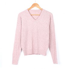 빼빼 여성용 고급촉감 캐시미어 꽈배기 브이넥 니트티셔츠