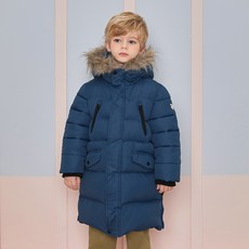 WALTON kids 童款可拆式毛邊連帽側開叉長版外套