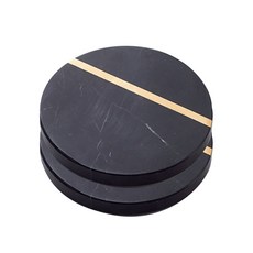 Marketpio 高級大理石金邊杯墊 2入, 圓形 黑色, 2個