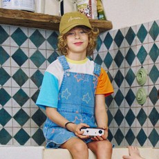 minidou 兒童款Hey丹寧吊帶短褲