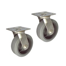 MASTER.S 不鏽鋼重型橡膠滑輪 DS 3340 MRB-S 扁平輪 固定式 灰色 15.24cm, 2個