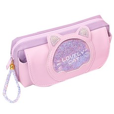 OON 貓咪造型亮片鉛筆盒, 紫色的, 1個