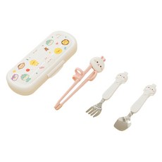 Edison Friends 兒童學習筷餐具4件組 白兔粉, 粉色, 學習筷子+湯匙+叉子+餐具盒, 1組