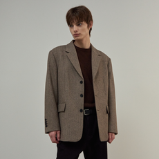 MIND BRIDGE 男士高訂人字紋寬鬆版夾克 MZJK7171