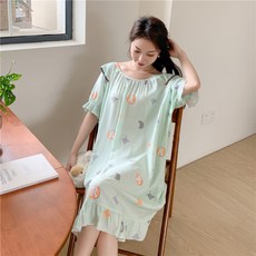 피어니스트 여성용 셔링소매 프릴 원피스 잠옷