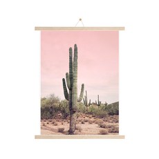 Marvel in Home 室內裝飾仙人掌B木質掛軸海報組 + 自黏式掛鉤, 米色木紋