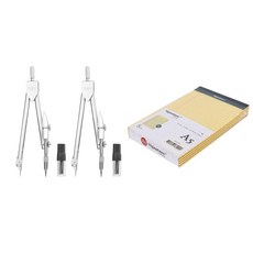 deLi 有線筆記紙 A5 黃色 5入+金屬圓規 銀色 2入組, 1套