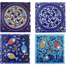 葡萄牙設計陶瓷防滑方形隔熱墊 4入, 混色, 1套