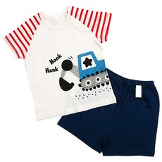 메이키즈 남아용 통기성 스타 포크레인 오가닉 5부 쟈가드 실내복 상하 세트