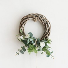 五體舒泰白樺木白玫瑰人造花圓形花環, 混色