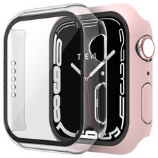 MOLAN CANO Apple Watch 全包覆保護殼 41mm 2件組, 透明, 粉紅色