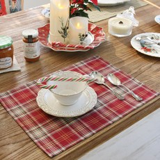 ANDCOTTON 聖誕迷你餐桌墊, 復古格紋 紅色, 4個, 30 x 40 cm