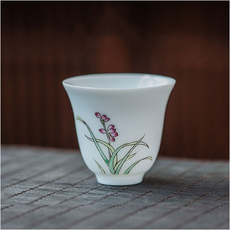 Jeongdeukjin粉彩玉泥茶杯 兰, 粉色+綠色+白色, 1個