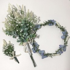 LILYDRESS 成人復古薰衣草花束+花冠+胸花套組F雪花LFS04, 紫+白