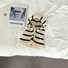 Uvely 兒童 Gararing 條紋針織巴拉克拉瓦頭套, 象牙白