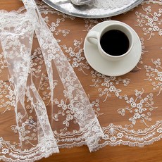 BYJIMI 交叉花紋蕾絲桌布, 白色, 4人款(180*31cm)