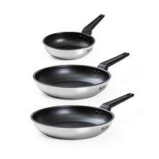 Kitchen-Art Major 全三層底部塗層平底鍋 20cm + 26cm + 28cm 3件組 12244, 銀色 + 黑色, 平底鍋3件組