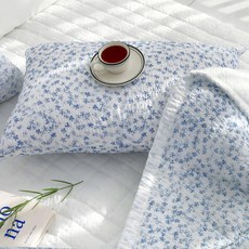스코홈 국산 눈꽃 냉감 시어서커 베개커버 솜포함, 눈꽃블루, 1개