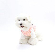 키니키니 강아지 브런치 체크 반팔 티셔츠, 핑크, 1개