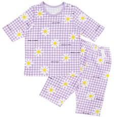 Maykids 女童款格紋雛菊7分長袖家居套裝