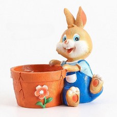 Homeflow 可愛兔子系列 室內裝飾 多肉植物 迷你花盆 藍衣兔子, 1個, 混合顏色
