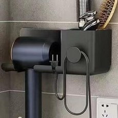 Celliving 免鑽孔飯店級吹風機架收納盒, 1個, 黑色