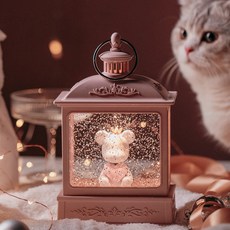 MORIANN 方形自動吹雪燈光音樂盒, 皇冠熊粉色