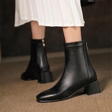 와이커넥트 여성용 뒷지퍼 미들힐 스퀘어 부츠 기모없음 5cm YT_RH013