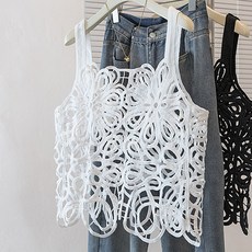 德芙洛商務 鏤空簡約蕾絲透膚針織背心