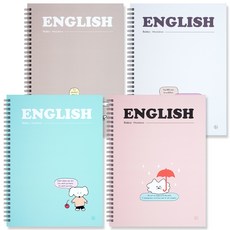 moong9 線圈英文筆記本, 4卷, 灰色、白色、薄荷色、粉色