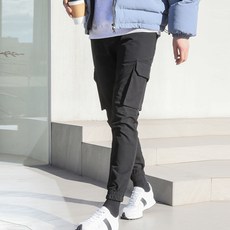 PLAYS 男款保暖刷毛防水鬆緊腰帶工裝束口褲