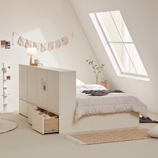 포더홈 파운드 확장형 수납 침대 프레임 + 와이드 수납장 세트 방문설치, 크림