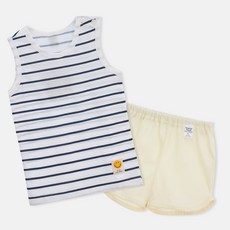 Organic Boom 孩童微笑圖案條紋背心短褲睡衣套裝