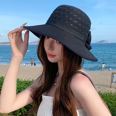 디멜디 여성용 뒷트임 여름 밀짚모자 벙거지햇