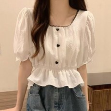 PEONIST 愛心鈕扣泡泡袖襯衫