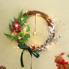 聖誕亮粉莓果圓形花環LED燈組, 銀色, 1套