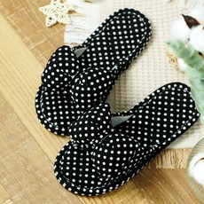 EVER HOUSE 蝴蝶結圓點絎縫三層室內拖鞋, 黑色, 1個