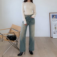 진마니아 여성용 무스카 빈티지 워싱 뒷밴딩 와이드 데님 기본기장 팬츠 CL0W52