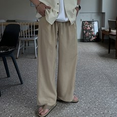 머시따 남녀공용 퓨어 린넨 와이드 핀턱 밴딩 팬츠