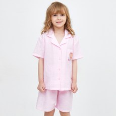 레노마키즈 여아용 라인프렌즈 체크 5부 파자마 상하의 세트